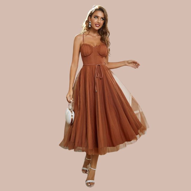 Valenzora | Spaghetti strap tulle midi dress