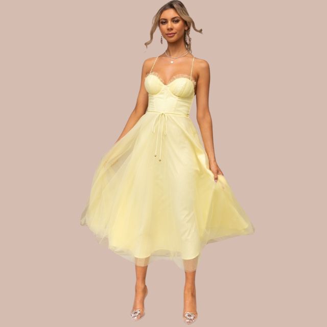 Valenzora | Spaghetti strap tulle midi dress