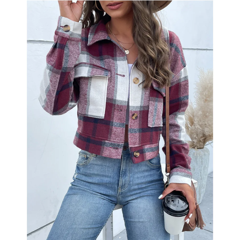 Valenzora | Long-sleeved bomber jacket with check pattern and buttons