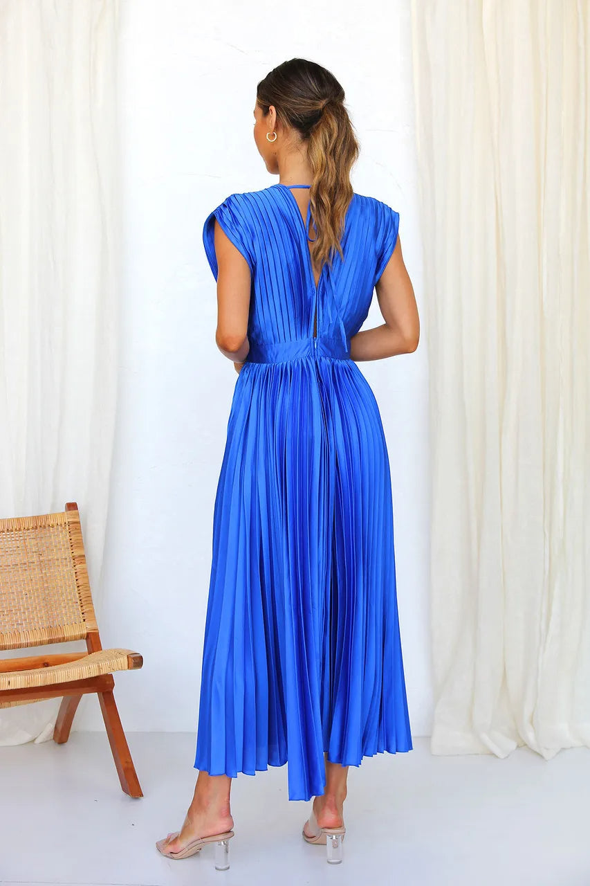Valenzora | Pleated Plunge Midi Dress