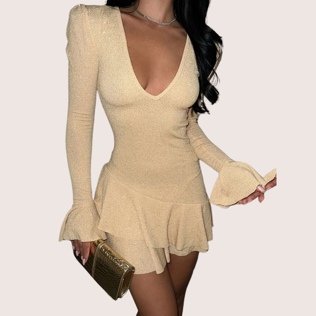 Valenzora | Mini dress with deep V-neck and ruffles