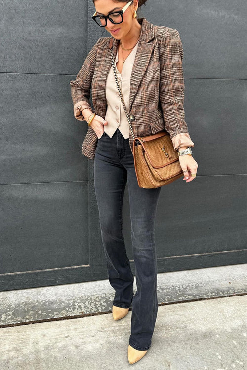Valenzora | Rosiedress Lapel One-Button Classic Check Blazer