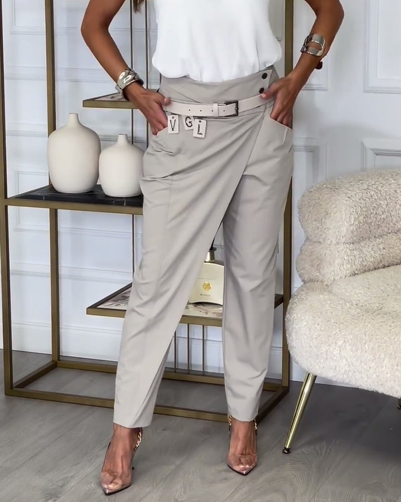 Valenzora | Stylish solid-color trousers with pockets and a horizontal design