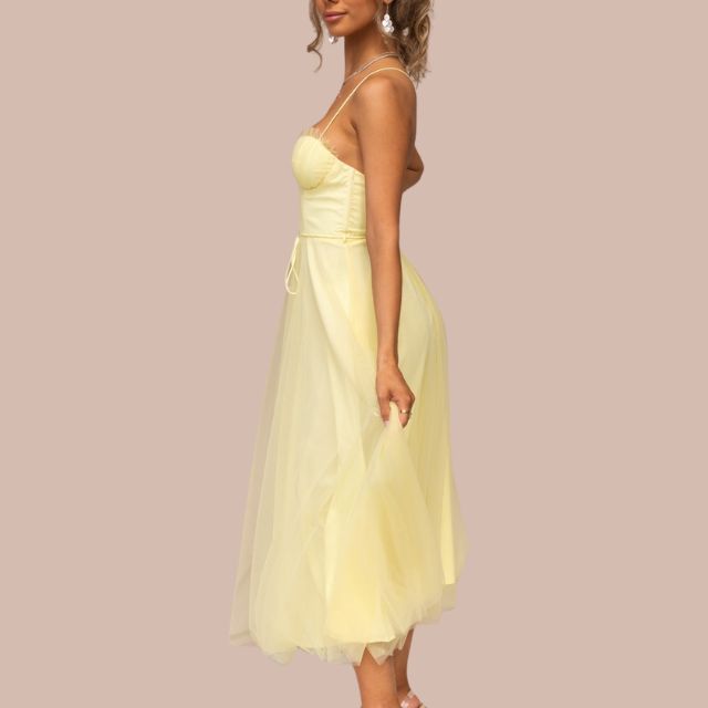 Valenzora | Spaghetti strap tulle midi dress