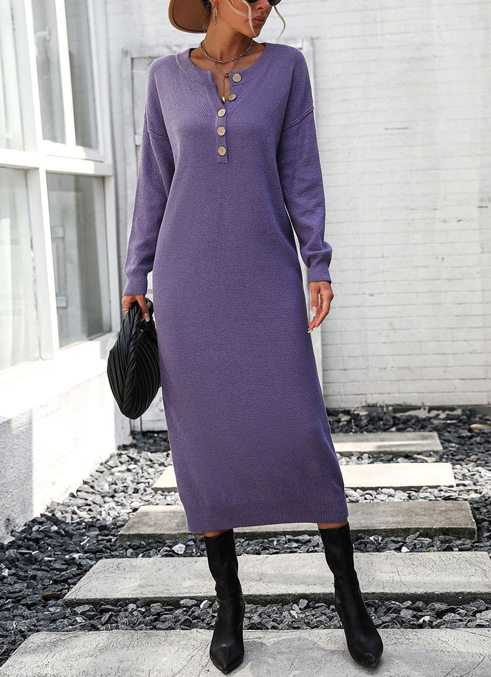 Valenzora | Chic autumn sweatshirt dress with button detail for women