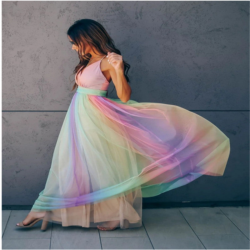Valenzora | Regenbogen-Netzkleid für Damen mit Trägern