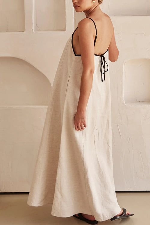 Valenzora | Rosiedress Rückenfreies Maxi-Leinenkleid mit verstellbaren Trägern