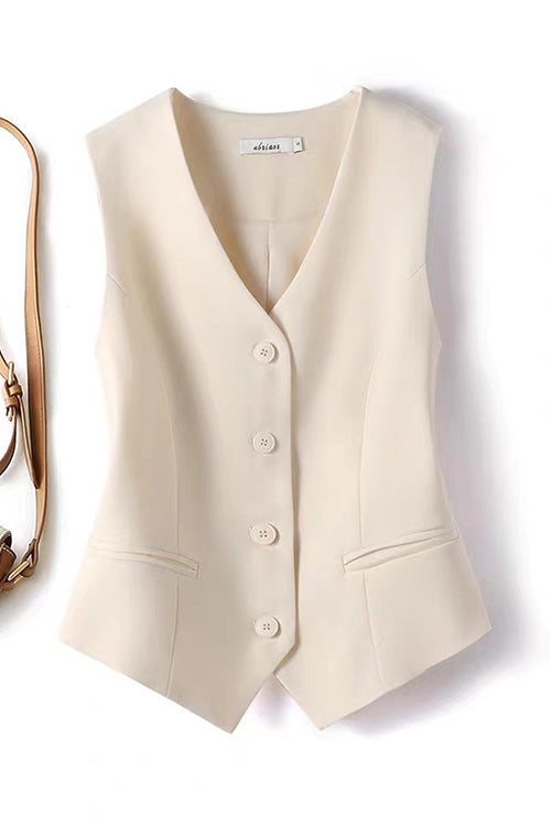 Valenzora | Rosiedress V-neck button placket side pockets blazer vest
