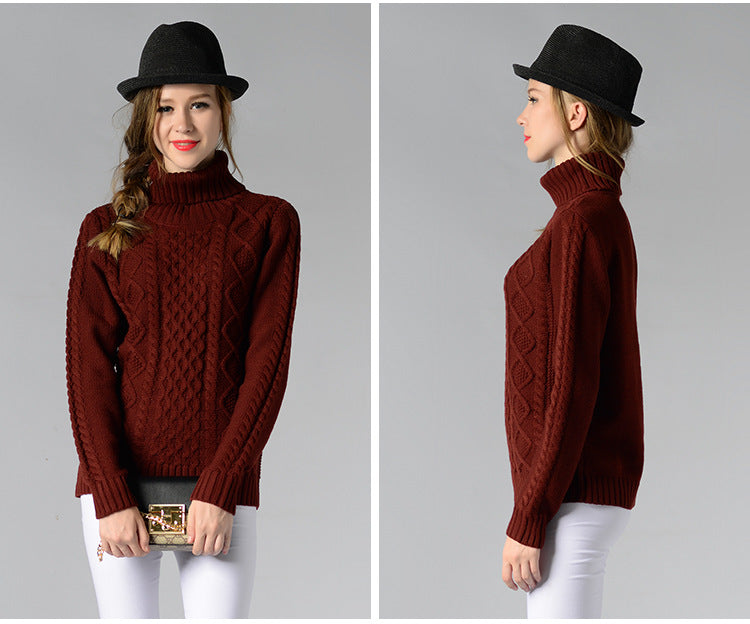 Celina™ - Women's long-sleeved roll-neck sweater with cable knit