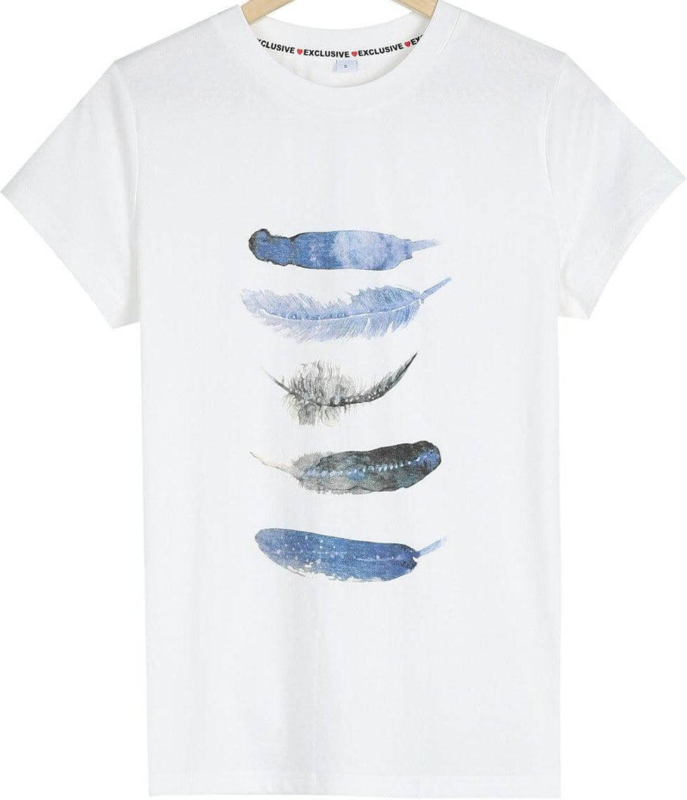 Valenzora | Feder-T-Shirt mit kurzen Ärmeln