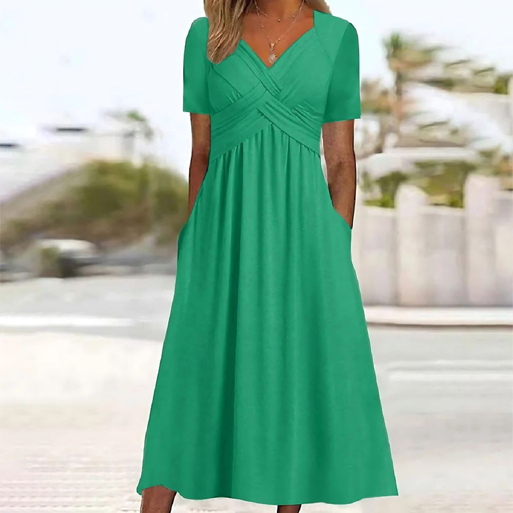 Valenzora | Elegant midi dress with V-neck