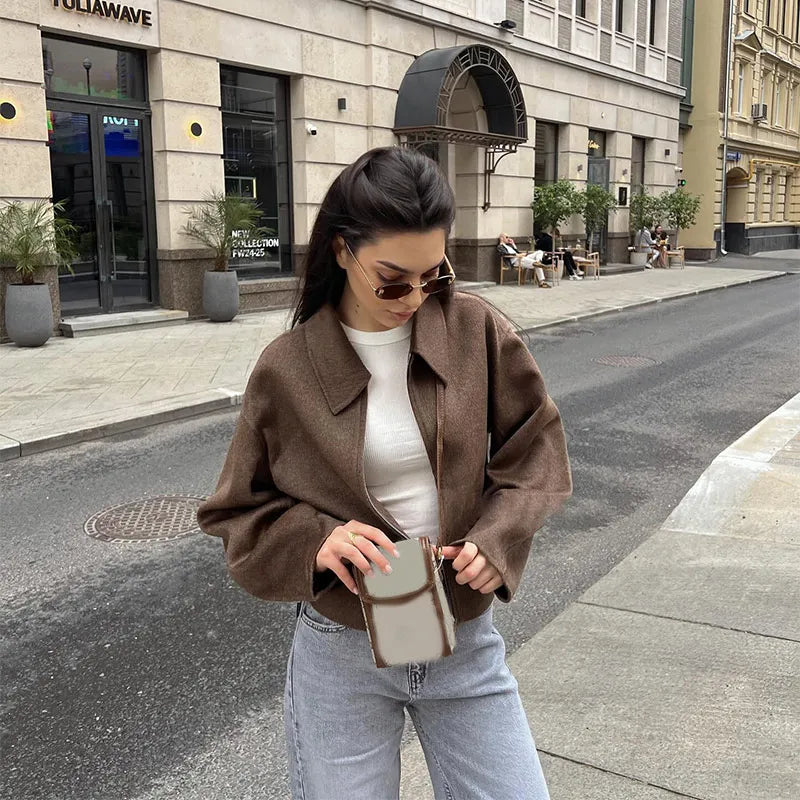 Valenzora | Warm long-sleeved down collar jacket with zipper