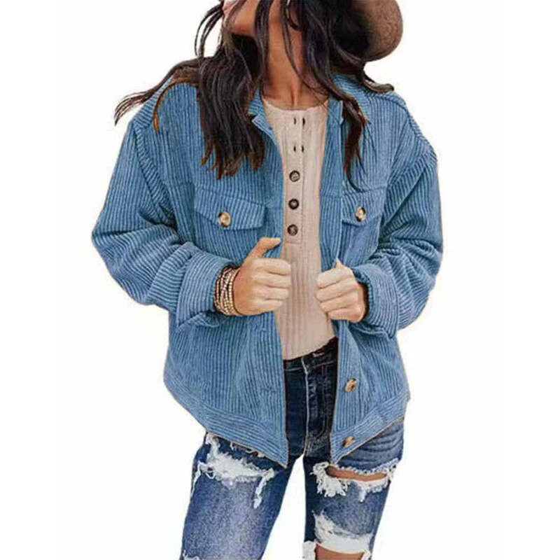 Valenzora | Women's Corduroy Oversized Jacket with Buttons and Chest Pockets