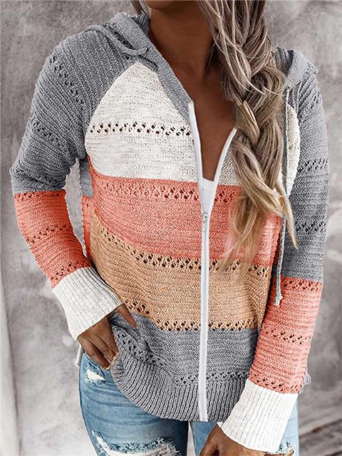 Valenzora | Contrast-colored knit zip lightweight hoodie