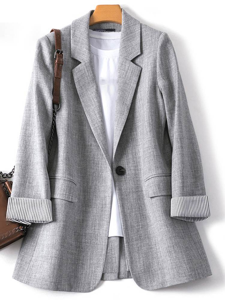 Valenzora | Long women's blazer with striped lining and turned-up cuffs