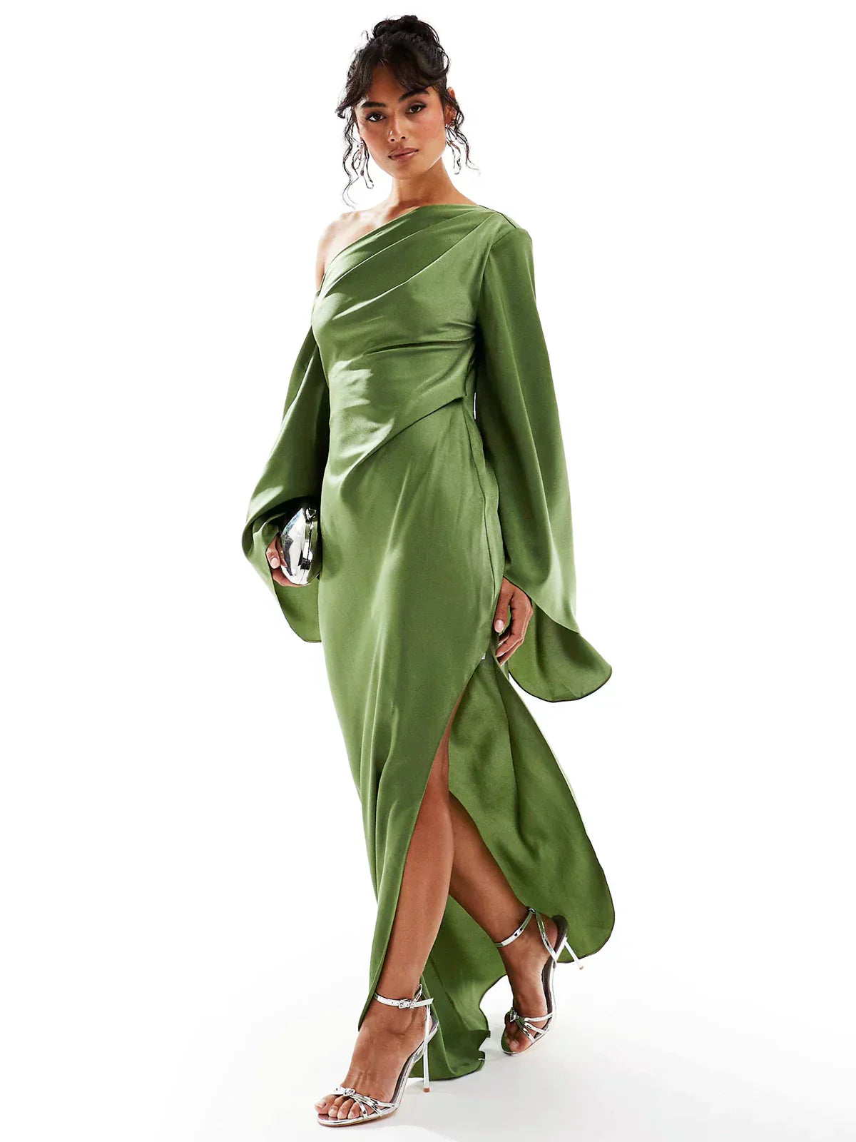 Valenzora | Flowing Green Asymmetrical Dress for Women