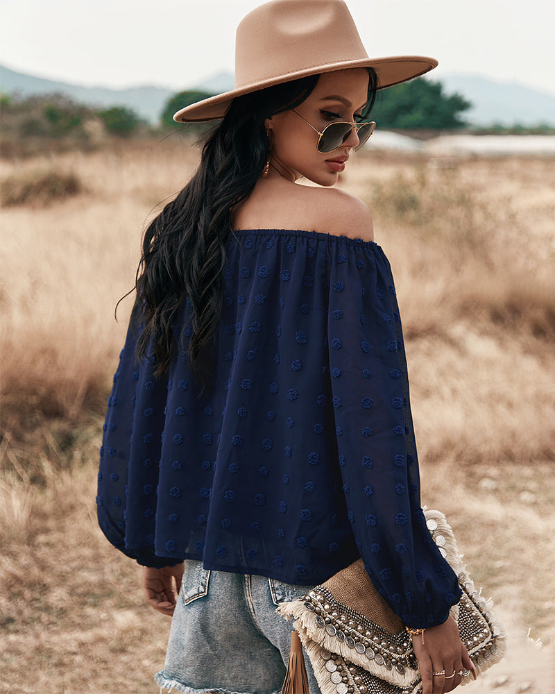 Valenzora | Off-Shoulder Lantern Long-Sleeved Ruffled Top