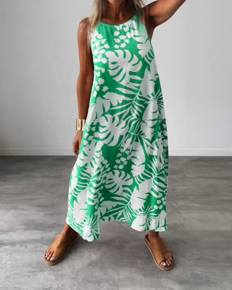 Valenzora | Casual, sleeveless dress with leaf pattern