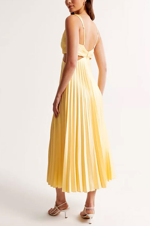 Valenzora | V-neck Cut-Out Waist Sleeveless Pleated Maxi Dress