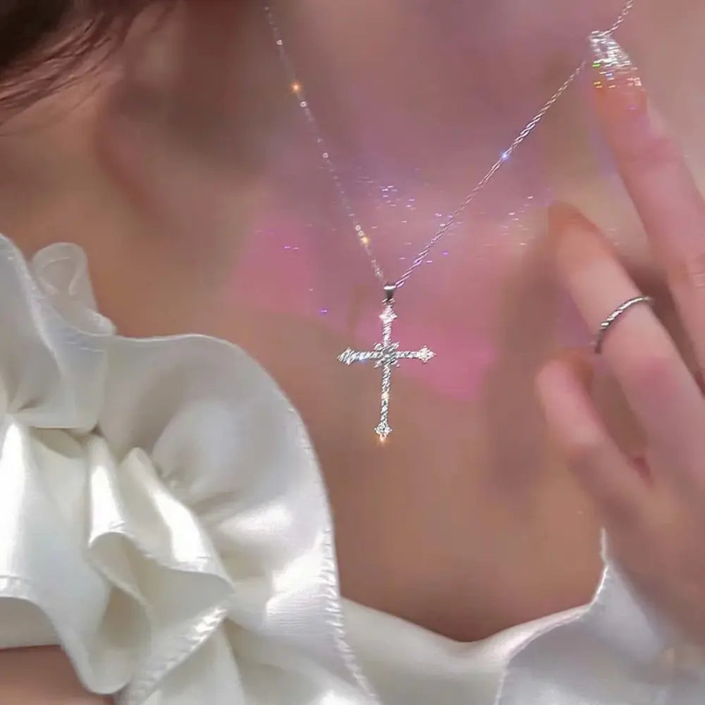 Valenzora | Crystal Zircon Cross Pendant Necklace for Women