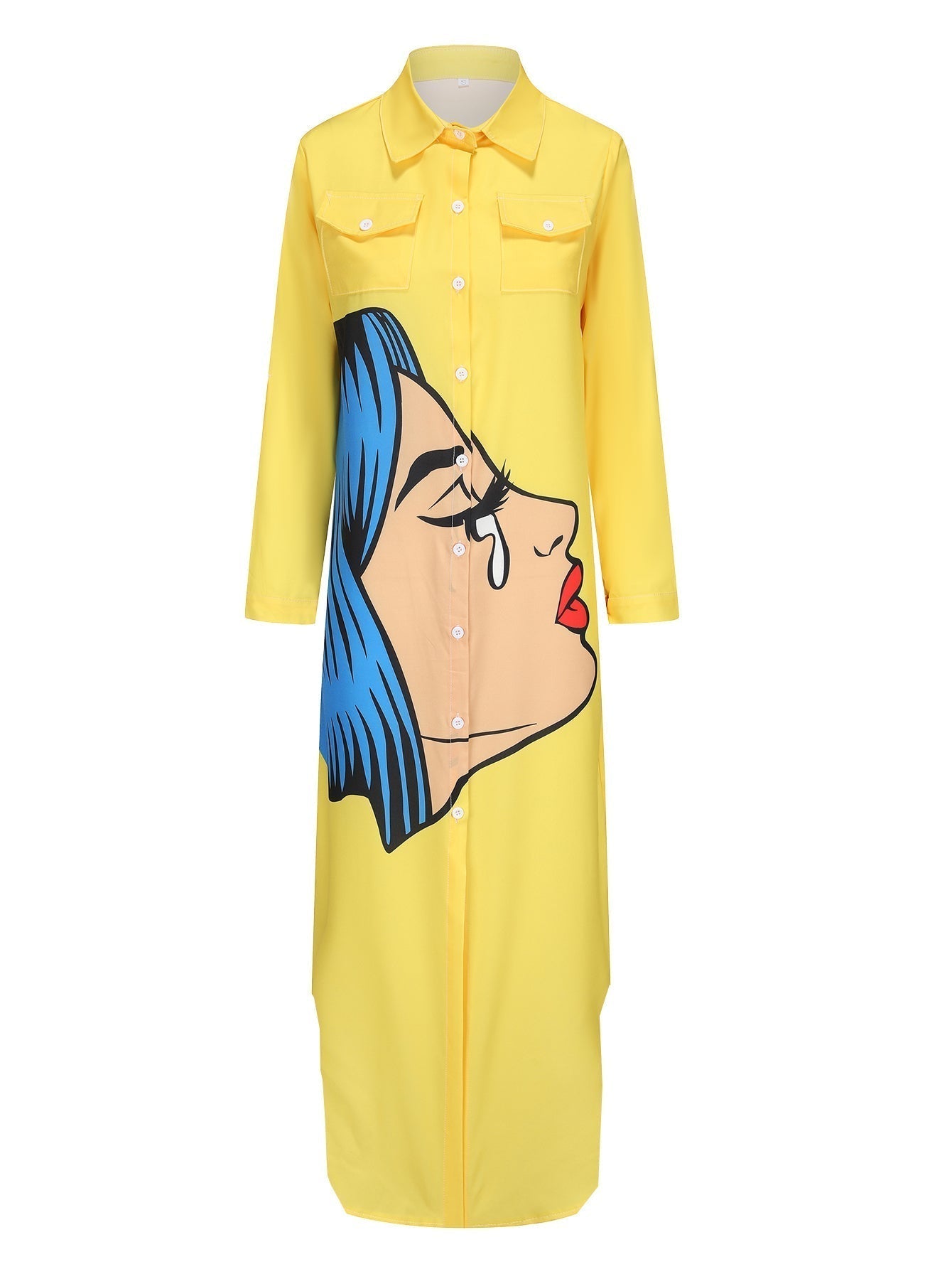 Valenzora | Kleid mit Gesichtsprägung und Kragen in Gelb