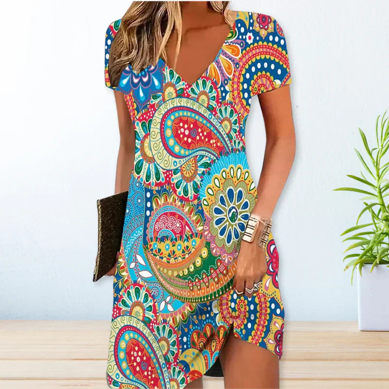 Valenzora | Stilvolles Kleid mit Boho-Print