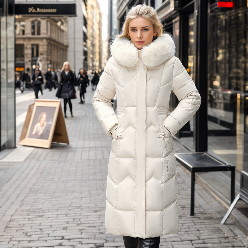Valenzora | Elegant tailored over-the-knee cotton coat with fur collar