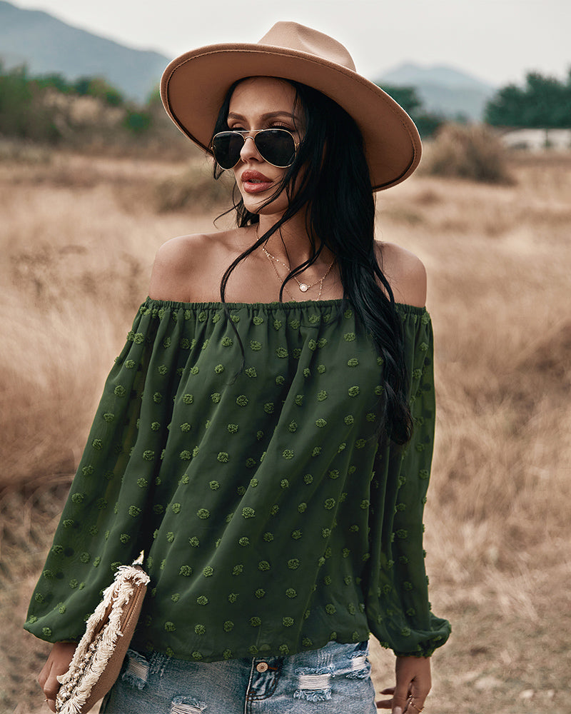 Valenzora | Off-Shoulder Lantern Long-Sleeved Ruffled Top