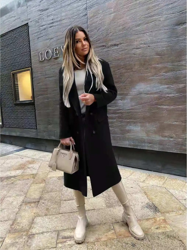 Valenzora | Women's Double-Button Coat, Classic Elegant Long Coat