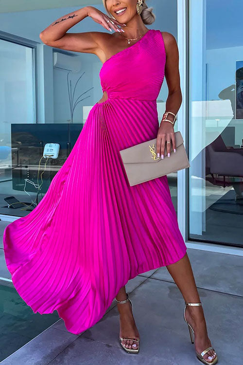 Valenzora | Rosiedress One-Shoulder Cut-Out Waist Irregularly Pleated Evening Dress