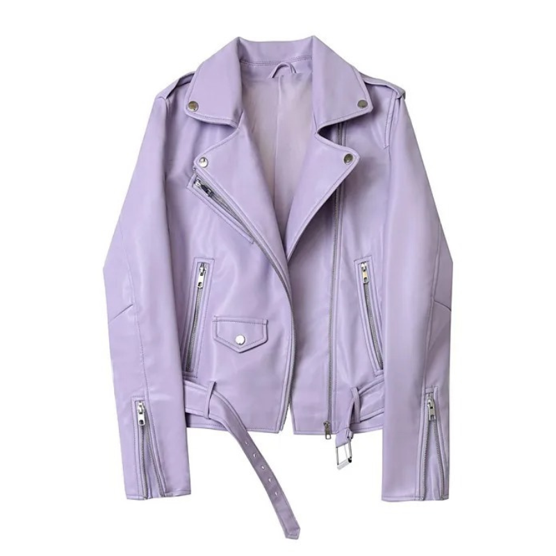 Valenzora | Damen Biker-Lederjacke mit Reißverschlüssen und Gürtel