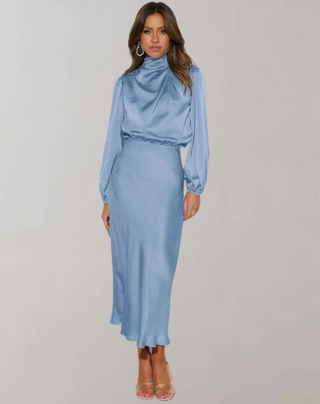 Valenzora | Satin Dress with Long Sleeves for Women
