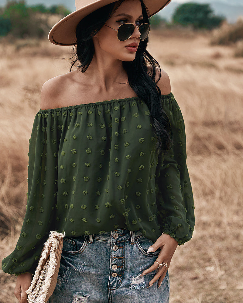 Valenzora | Off-Shoulder Lantern Long-Sleeved Ruffled Top