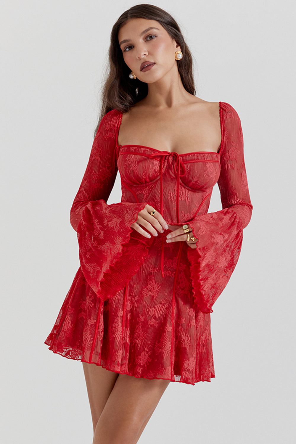 Sexy mini cocktail dress with corset top and long sleeves – party dress and evening dress