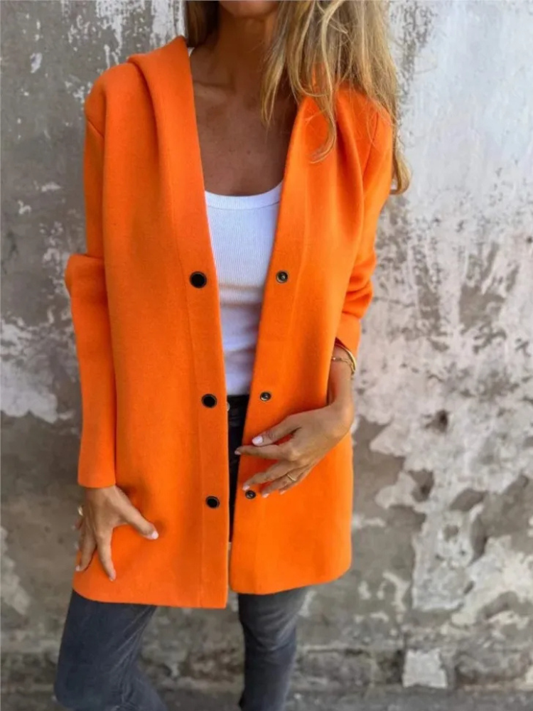 Valenzora | Lange Strickjacken für Damen Eleganter Cardigan mit Kapuze und Knöpfen