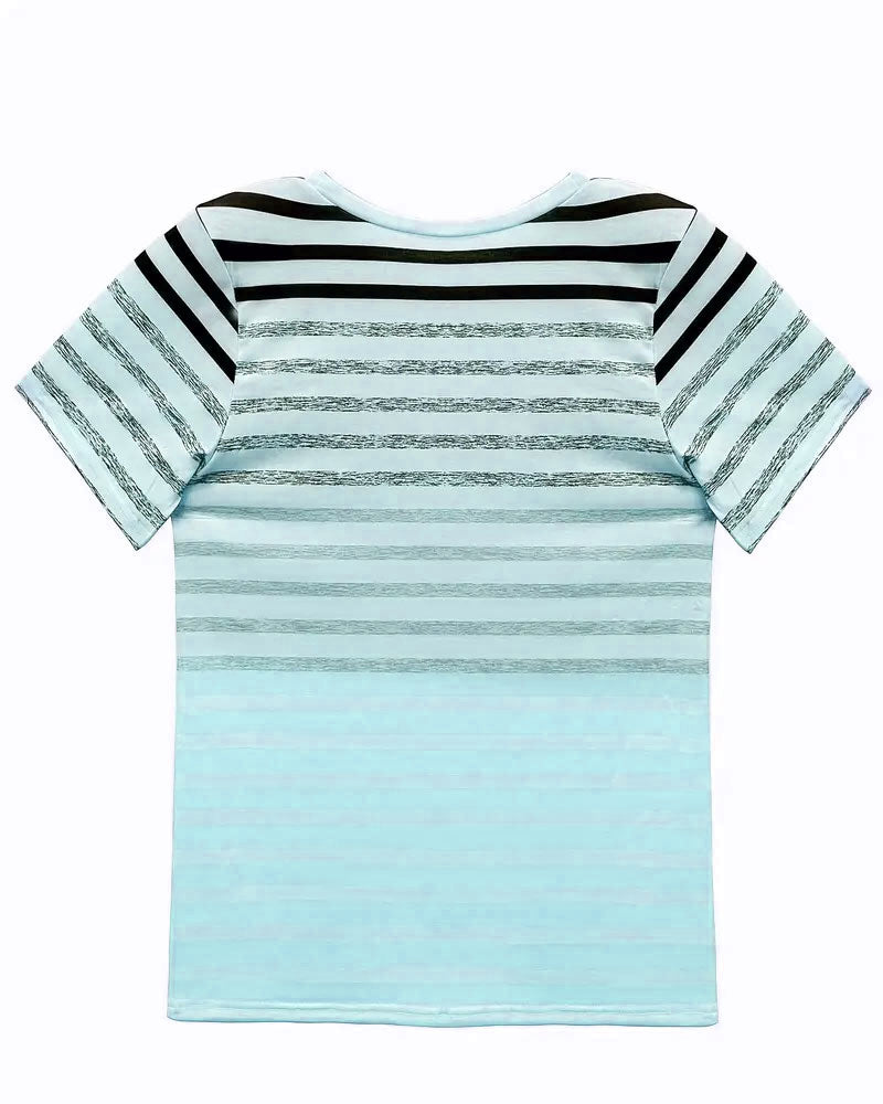 Valenzora | Round Neck Short Sleeve Striped T-Shirt