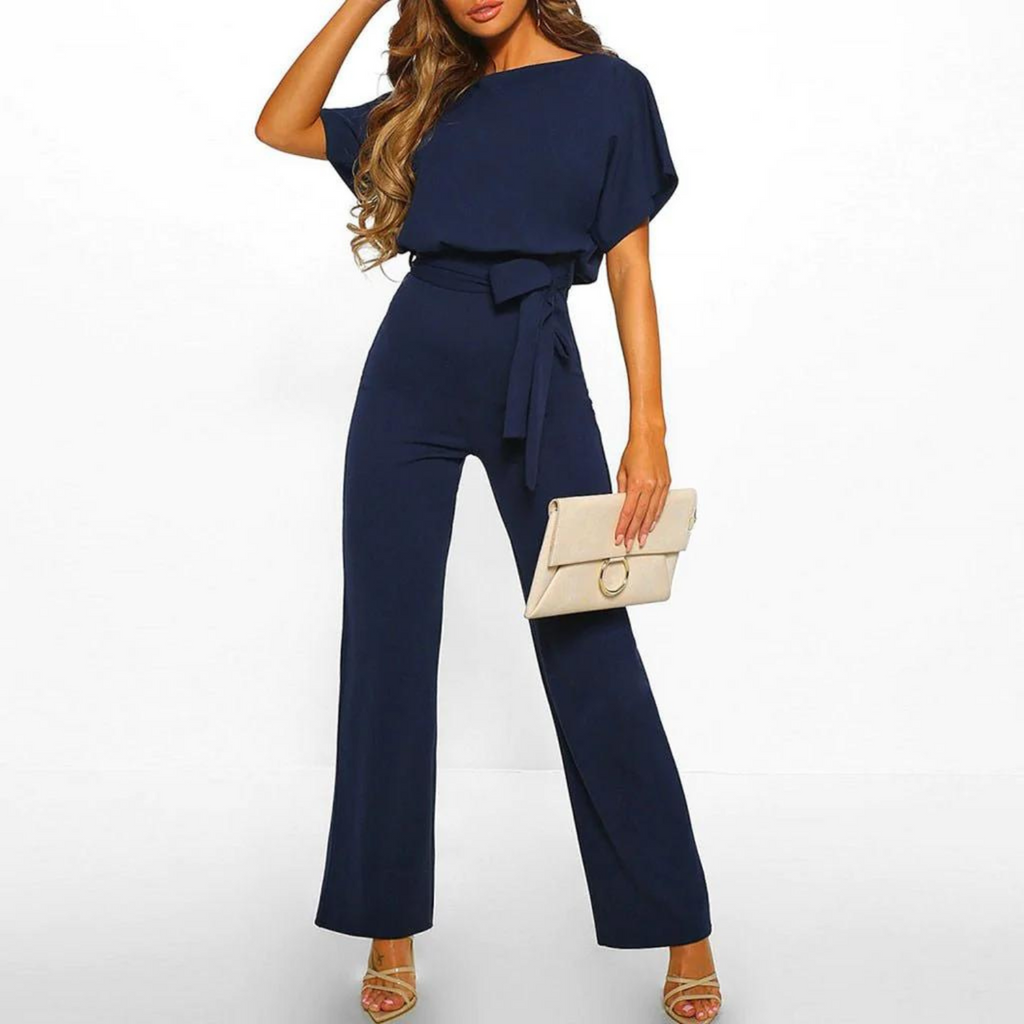 Valenzora | Women's jumpsuit, short-sleeved combination, club outfit, wide and comfortable legs, with belt