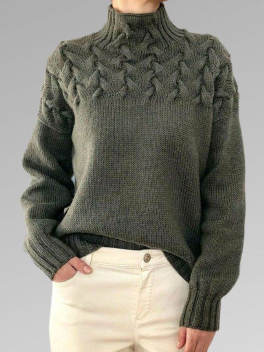 Valenzora - Women's high collar cable knit sweater