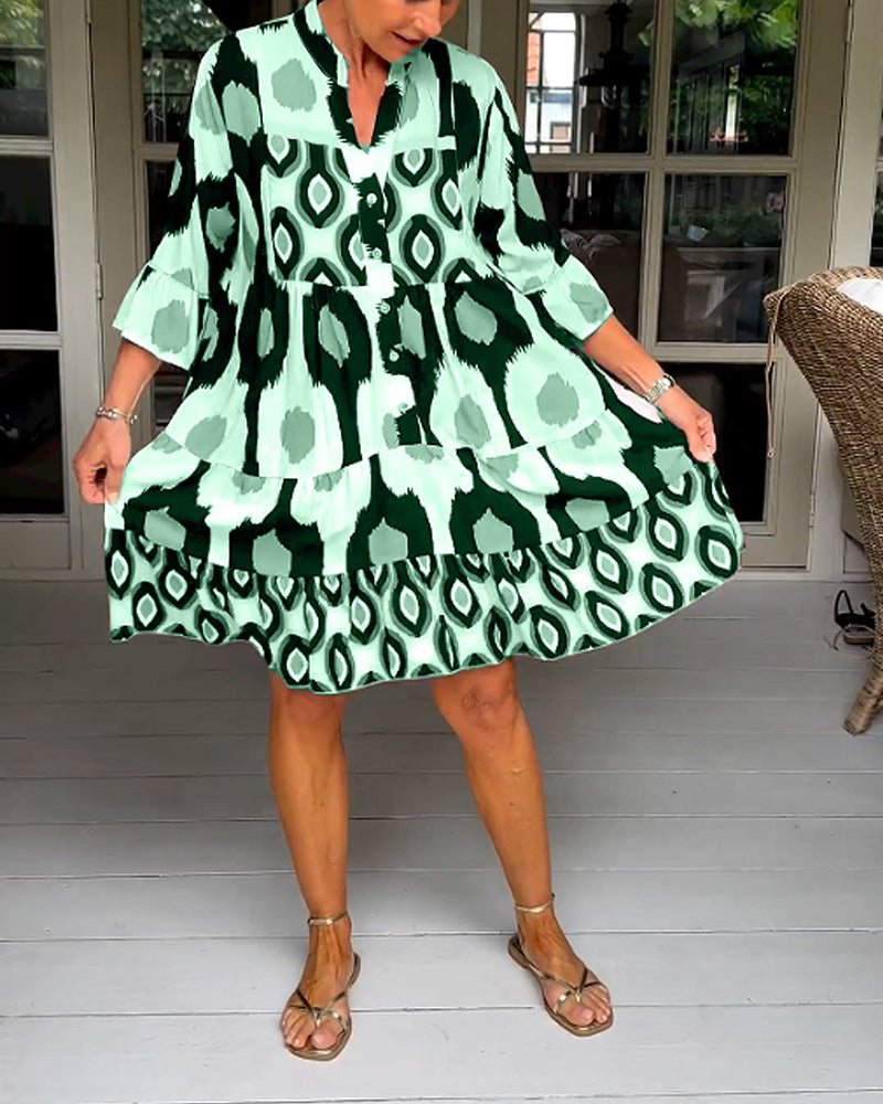 Valenzora A-line dress | Stylish printed midi summer dress for women with pockets