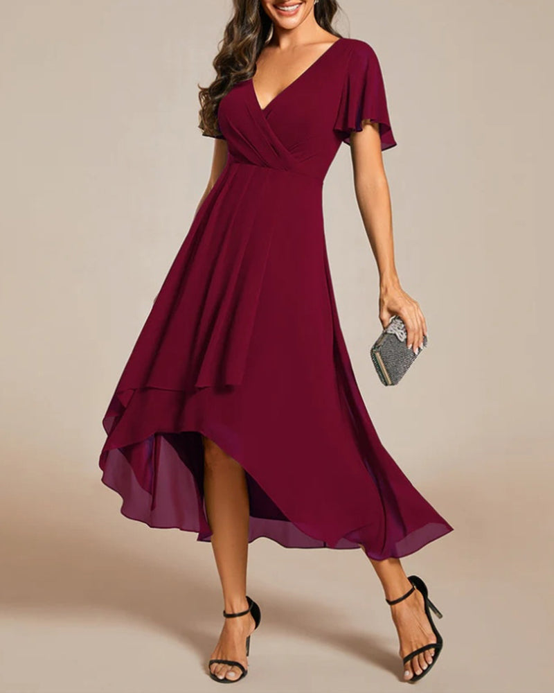 Valenzora | Dress with V-neck and ruffled sleeves