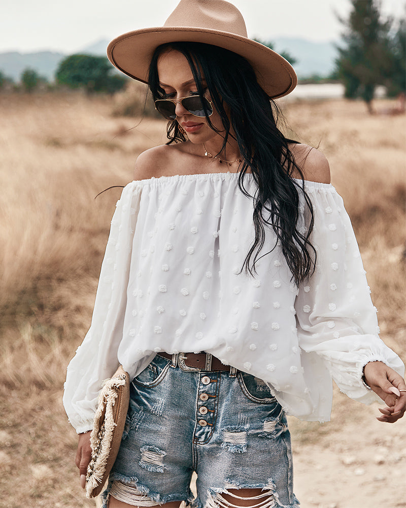 Valenzora | Off-Shoulder Lantern Long-Sleeved Ruffled Top