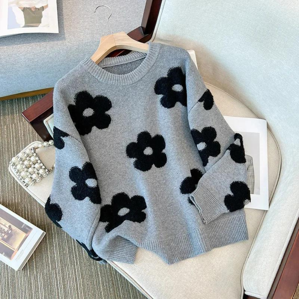 Valenzora Pullover | Luxuriöser, weicher Strickpullover für Damen mit Blumenmuster