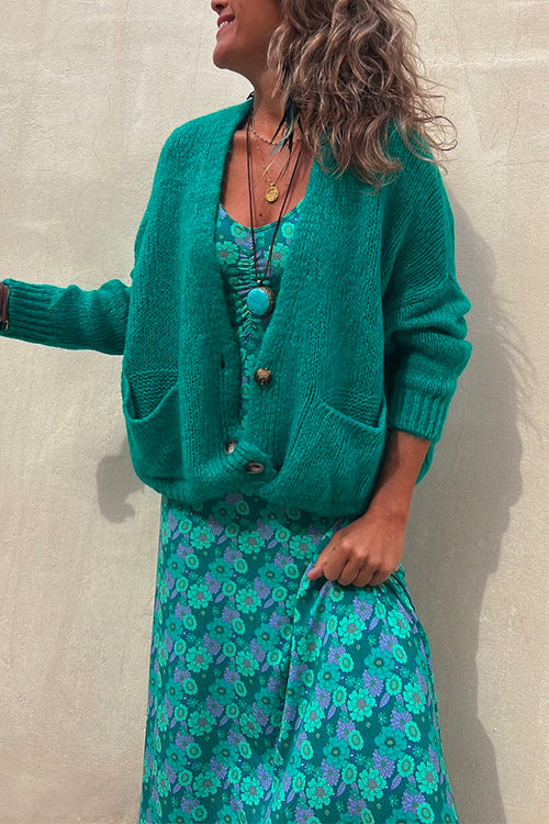 Valenzora | Rosiedress Uni-Strickjacke mit Knopfleiste und Taschen