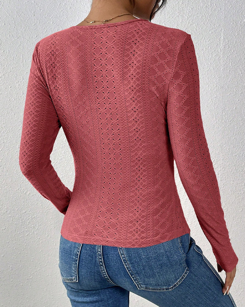 Valenzora | Long-sleeved top, V-neck, Spetspanel