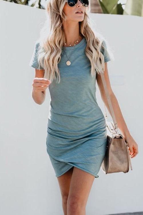 Valenzora | Rosiedress Short Sleeve Ruched Seawater Mini Dress