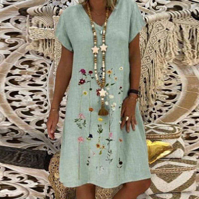 Valenzora | Comfortable linen dress with an elegant pattern
