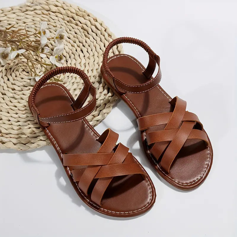 Valenzora | Elegante Damenledersandalen, flache Schuhe