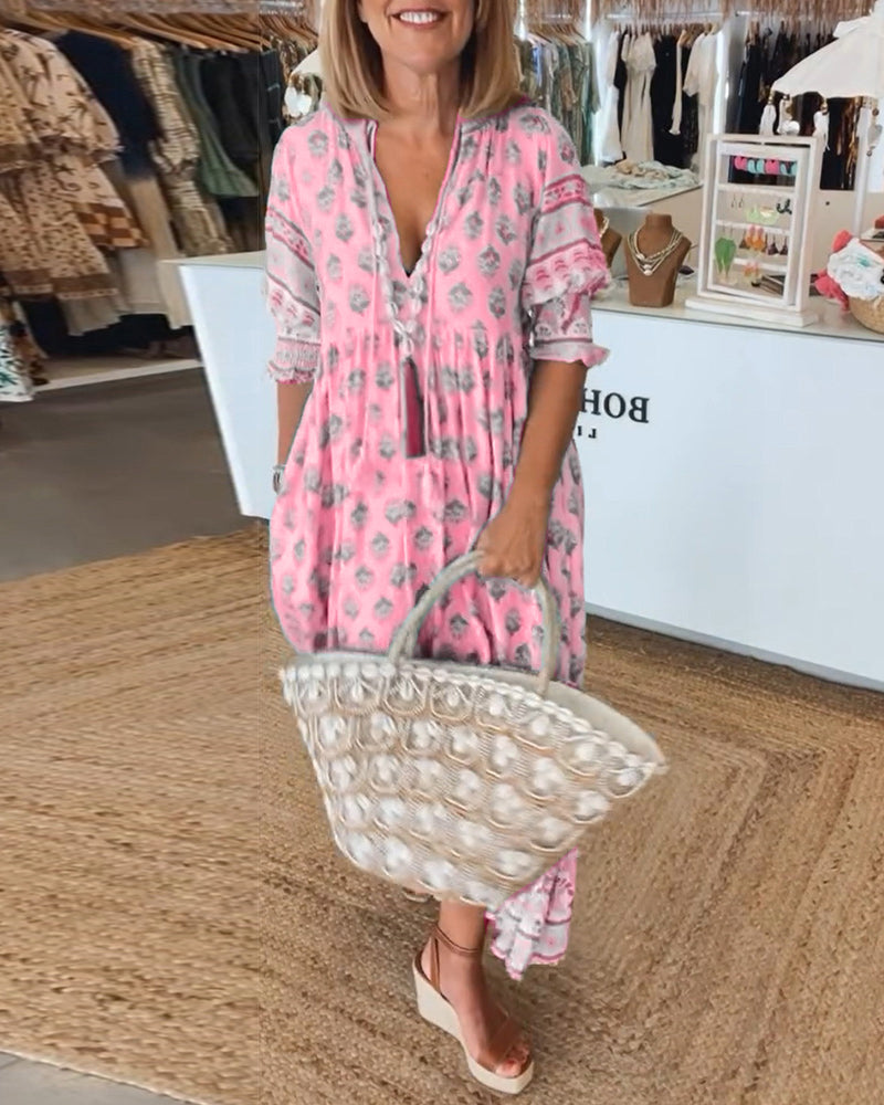 Valenzora | Printed V-neck dress