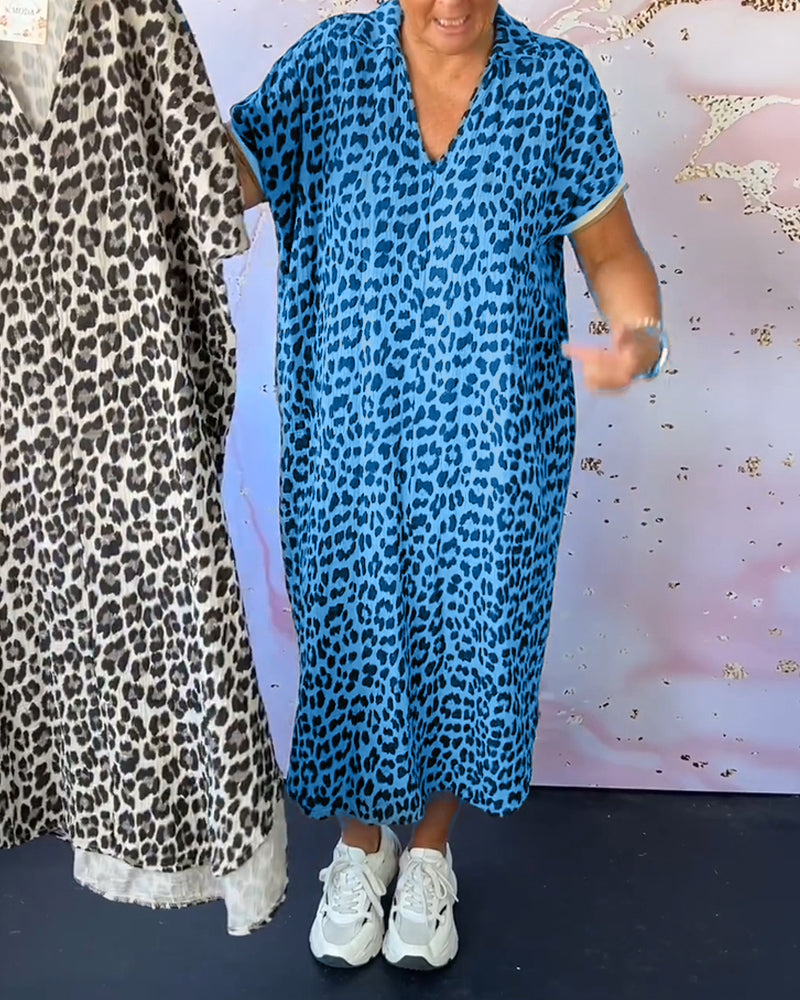 Valenzora | Relaxed V-neck leopard print dress for women