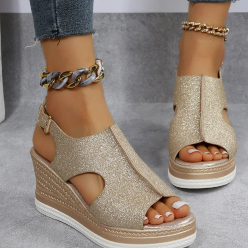 Valenzora | Chic glitter wedge sandals